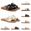 Mules flache Folien Designer Sandalen für Frauen hellbraun beige weiße schwarze spitzen schriftrige Stoff Leinwand Slipper Damen Sommer Outdoor Schuhe