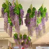 Flores decorativas grinaldas 12pcs Wisteria artificial Ivy pendurada videira Faux Silk Flor Garland Planta de flor roxa para casa Decoração de parede de jardim 230812