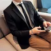 Men's Suits Casual Handsome Blazer Slim Korean Style Luxury Dark Stripe One-button Suit Jacket Black Apricot Brown Coat Party Wedding