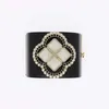 Brand Zircon Flower Cuff Bracelet Party Geometric Letter Name Open Bangle Fashion Designer Crystal Wide Bracelets Women Accessories Black