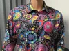 Camisas casuais masculinas 2023 70s Camisa Disco Flower Retro Manga Longa Botão Lapel Cardigan Roupas grandes