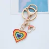 Nyckelringar lanyards mode färgglad kärlek nyckel kedja legering regnbågen nyckeling hänge par väska hängande prydnad härlig utsökt hjärtform gåva