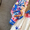 Robes décontractées de base 2024 Robe d'impression de fleurs vintage printemps d'été avec châssis femme vestidos élégant en V-col