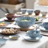 Миски стиль классическая керамическая синяя и белая кухонная рисовая миска Big Ramen Soup Spoon маленькая чайная посуда