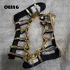 Boots Summer Women Knee High Boots Sandals Gold Leather Circle Cut Outs Flat Sandals Femmes Sandales Boots Shoes Woman 230811