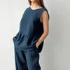 Women's Sleepwear Women Backless Sleep Set Pajamas Suit Nightwear Solid Color Cotton Vest Pant Homewear Casual 2Pcs Sexy Loungewaer