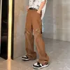 Dżinsy damskie y2k streetwear hip hop vintage w trudnej sytuacji dla nastoletnich dziewcząt spodnie kobiety dżinsowe spodnie khaki gotyckie