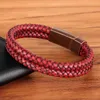 Charmarmband Fashion Trend Retro Buckle Rose-Colored Leather Armband Men's Flätade kombination Rostfritt stål Tillbehör smycken