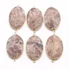 Pendant Necklaces Natural Stone Oval Lilac Purple Connector Section Mineral Healing Gold Plated Edge Necklace Charm Jewelry Wholesale 4Pcs