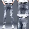 Heren broek heren stretch denim printbroek jeans Korea Slimming trendy casual allmatch lichte luxe mannen voor 230812