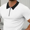 Magliette da uomo uomo uomo estate top corta cerniera zip girare girare slim fit giornaliero indossare abiti t-shirt a metà lunghezza