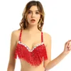 Stage Wear Womens Girls Belly Dance Top Bra Sexy Push Up Sequins Tassel Brassiere Tops Latin Performance Night Club Clothes