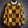 Męskie swetry jesienne zimowe koreańskie styl męscy swetry Wysokiej jakości grube ciepłe kaszmirowe sweter luksusowe kratę Pull Homme 230811