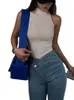 Women's Sweaters Women Black Off Shoulder Tank Tops Knitted Turtleneck Fashion 2023 Summer Skinny Round Neck Solid Crop