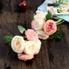 Decorative Flowers Creative Artificial 5 Flower Heads Rose Silk Leaf Garden Decor DIY Pink Happy Gifts High Quality Wedding Decoration #