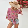 Blouses de femmes Sexy V cou de cou sur les chemises imprimées 2023 Spring d'été Rouffles à lacets Lacet Up Out Casual Loose Streetwear Pullover Tops et