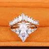 Wedding Rings 2pcs Luxury Bridal Sets White Zircon Horse Eye For Women Silver Color Female Stacking Promise Engagement Ring Set Jewelry