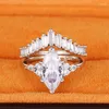 Bröllopsringar 2st Luxury Bridal Set White Zircon Horse Eye For Women Silver Color Female Stacking Promise Engagement Ring Set smycken