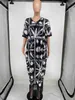 Designer Tassel Cover-ups Dresses Women Elegant V-neck Print Loose Maxi Dress Free Ship