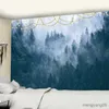 Tapices Foggy Forest Tapestry Decoración del hogar Muro colgante Hippie Bedspread Art Home Decor R230812