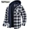 Herrklänningskjortor Tacvasen Men's Flannel Shirt Jacket med avtagbar huva rutig quiltad fodrad vinterrockar Tjock hoodie outwear man fleece skjortor 230811