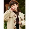 재킷 여자 따뜻한 모직 코트 겨울 겨울 두껍게 겉옷 여자 모직 재킷 아이 주름 소매 롱 오버 코트 가을 패션 재킷 r230812
