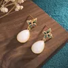 Dangle Earrings White Jade Water Drop Jewelry Fashion Women Ear Studs Charm Real Chinese Natural Talismans Jadeite 925 Silver Luxury