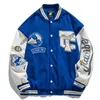 Mens Jackets Men Woman Spring Fall Varsity Epaulettes Embroidery Loose Baseball Uniform Couple Blue Retro Leather Sleeve Bomber Coats 230811