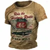 Men's T Shirts Vintage 66 Route T-Shirt For Men 3D Printed Biker Motor Clothing Oversized Short Sleeve Tops Tees Shirt Camiseta 6XL