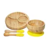 Cups Dishes Utensils Baby Feeding Bowl Baby Dinner Plate Wooden Kids Feeding Dinnerware With Silicone Suction Cup Wooden Fork Spoon Children's Dishes 230811