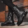 Stivali High Top Men Fashion Street Street Street Motorcycle Freerwork Scarpe da passeggio all'aperto allacciato Piattaforma WearSistening 230811