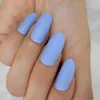 Valse nagels 24 stks ovaal nep matblauwe matte druk op medium lange faux ongles volledige tips vinger gemakkelijk slijtage