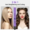 1pc Purple Hair Straightener and Curling Iron with LCD Display, Dual Voltage, and Adjustable Temperature - Perfect Gift for Women and Girls