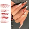 False Nails Long Ballerina Fashion Gradient Red Snake Pattern Fake French Full Cover Press On DIY