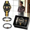 Polshorloges luxe horloge set voor mannen roestvrijstalen kwarts horloges met agenda man elastische armbanden prachtige kerstcadeaustak in doos