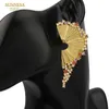 Ear Cuff Sunnesa Luxe kleurrijke zircon Afrikaanse clip oorbellen voor vrouwen bruiloft Dubai gouden fanshaped grote oorbellen bruid sieraden 230811