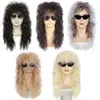 Wigs cosplay Gres punk soffici parrucche ricci lunghe per uomini parrucca maschio marrone scuro in fibra ad alta temperatura roccia costume da costume pari sintetici 230811