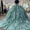 Nane yeşili prenses balo elbisesi quinceanera elbiseler ile yay boncuklu aplikler payetler tatlı 16 elbise vestidos de 15 anos