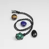 Heiße verstellbare schwarze Netzentasche Halter Kristall Rosenquarz Halskette für Frauen Männer Opal Naturstein Anhänger handgewebten Kettenschmuck