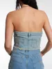 Kvinnors T -skjortor Kvinnor Denim Tube Tops Solid Color Button Frayed Hem Boat Neck Axless Wrap Chest Tank Summer Backless Bandeau