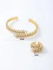 Pendientes de collar Conjunto de Europa femenina y los Estados Unidos de 14k Gold Copper Wheat Doble fila completa Anillo de pulsera exquisita
