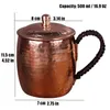 Mugs Handcrafted Beer Cup Coffee Mug Hammer Pure Copper With Lid Retro Weave Handle Thickened 500ml Office Drinkware Tableware