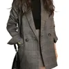 Frauenanzüge 2023 Plaid Double Breast Taschen Formale Jacken karierte Winter Spring Blazer Außenbekleidung Blazer Mujer