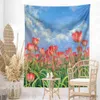 Tapestries Pink Tulip Flowers Tapestry Wall Hanging Garden Floral Tapestries Carpets Art Dorm Home Decor Picnic Beach Towel R230812