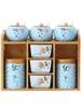 Aufbewahrung Flaschen Kürbisglas Keramik Gewürzset Holzregal Tee -Tee -Tankküchenzubehör mit Versiegelungskappe Salzbehälter