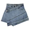 Dames shorts 2023 y2k vintage vrouwen Koreaanse knop blauwe taille onregelmatige ketting gesplitst grijs boven knie mini rokken vrouwelijk getij zomer tu