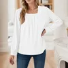 Blusas femininas pullovers ladries tops moda mulher blusa 2023 camisa quadrada sólida camisa de outono plissou bluus de manga longa solta