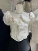 Blouses voor dames van schouderhemd tops Franse elegante zomer slank fit met korte mouwen veelzijdig zoete vers temperament