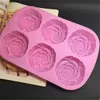 Silikon 6 hål Flower Rose Cake Ice Cream Chocolate Mold Soap 3D Cupcake Bakeware Baking Dish Cake Pan Muffin Mold GC2249