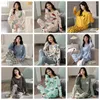 Pijãs de sono feminino Ladies Spring Autumn Manga Longa Pijamas de duas peças Conjunto para Pajama Casual Pants Terno em casa Pijamas Mujer